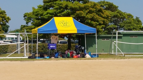 国見FCジュニア様 かんたんてんと3(スチール&アルミ複合)で設営した事例