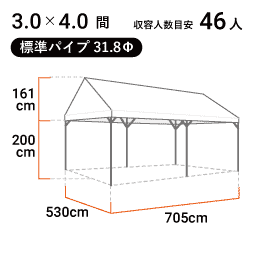 3.0×4.0間（標準パイプ） 寸法図